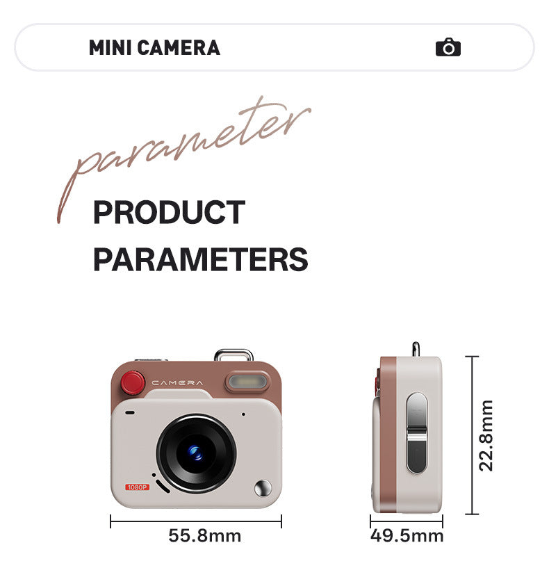 Mini Retro Keychain Camera | 48MP Photos | 1080P HD Video | Built-in Filters & Flash | Khaki Brown