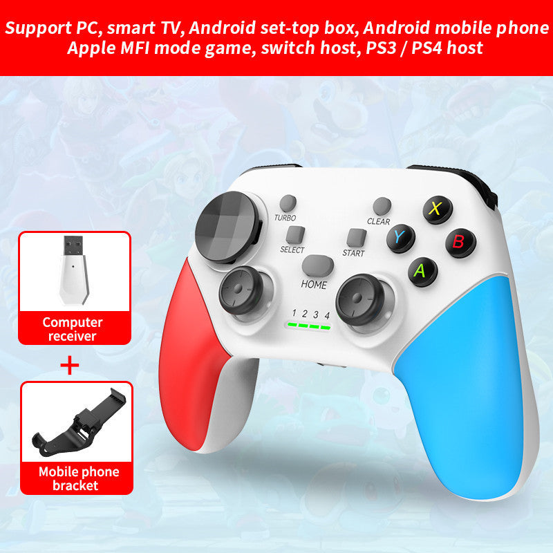 Wireless Gaming Controller | Multi-Platform with Dual Motor Vibration | Turbo & Phone Holder | White, Red & Blue + Receiver