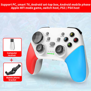 Wireless Gaming Controller | Multi-Platform with Dual Motor Vibration | Turbo & Phone Holder | White, Red & Blue + Receiver