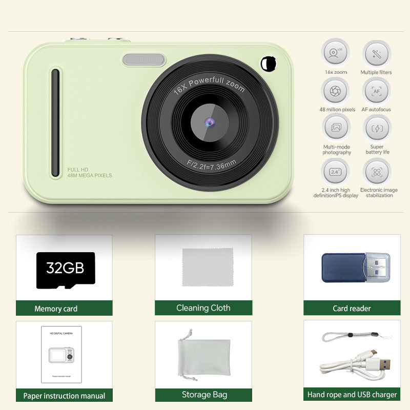 Digital Camera 48MP | 16x Zoom & Autofocus | Full HD Vlogging Camera | Green