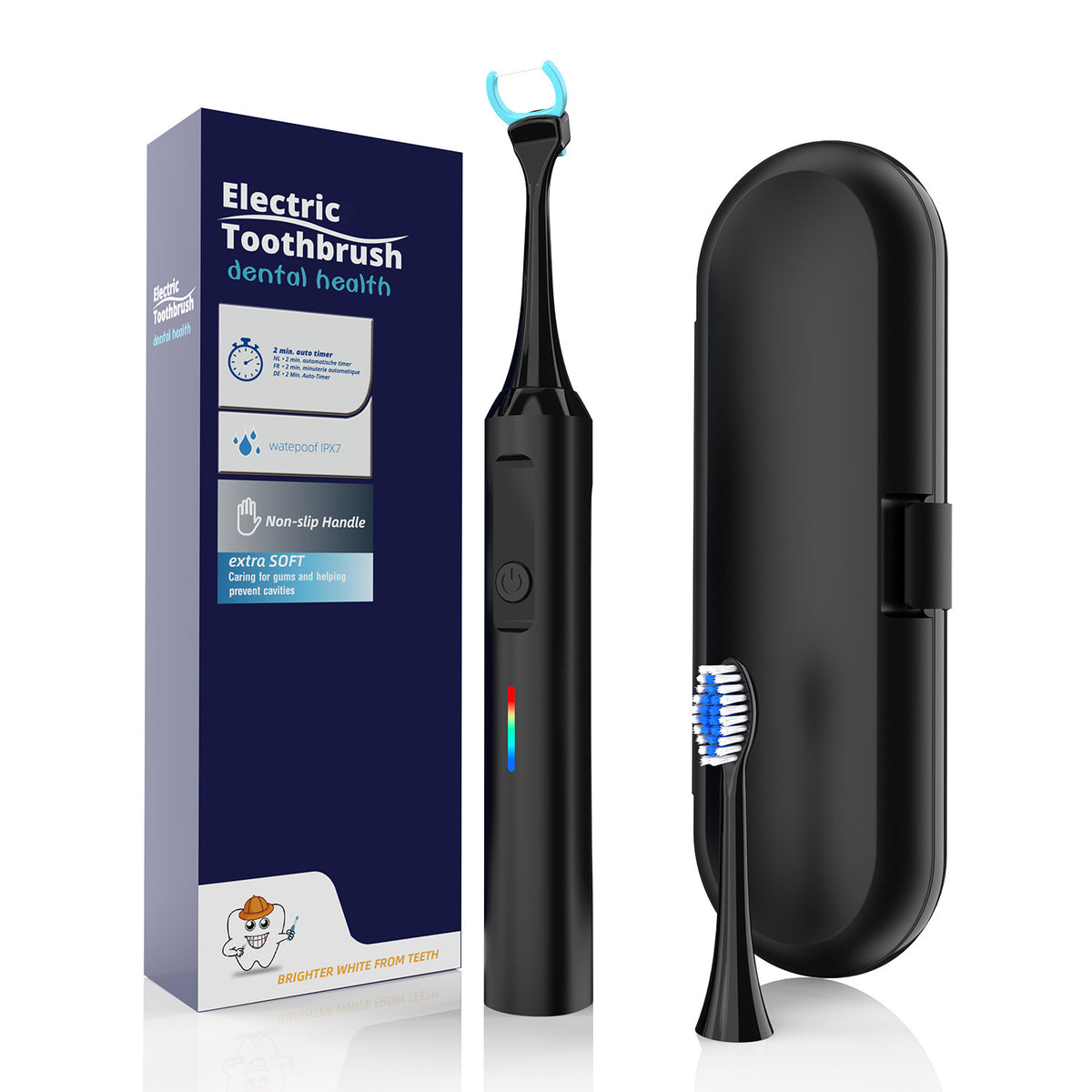 Sonic Toothbrush & Power Flosser Kit 2-in-1 | 3 Modes | IPX7 Waterproof | Travel Case | Black + 50 Floss Heads