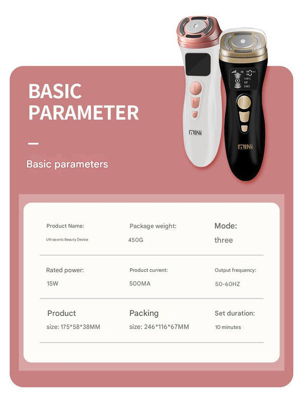 Facial Firming Device 3-in-1 | HIFU, RF & EMS Anti-Wrinkle Technology | Black