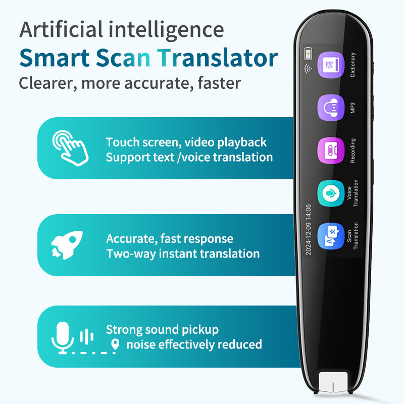 AI Translator Pen | 112+ Languages | Offline Mode | HD Touchscreen & Dictionary | Black