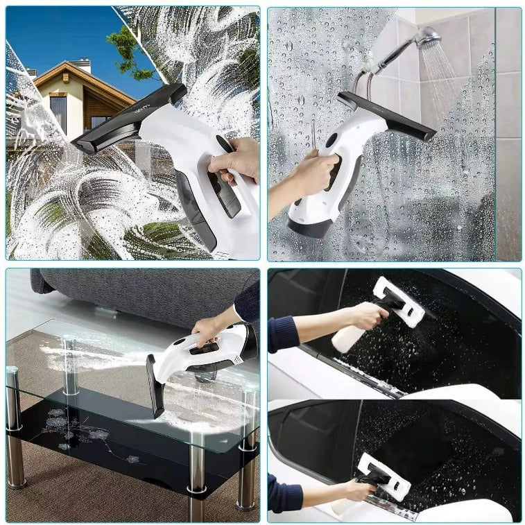 Window & Surface Vacuum Cleaner Kit | Cordless Rechargeable | Streak-Free Squeegee & Spray Bottle | White