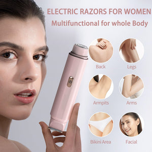 Women's Electric Body Shaver & Facial Trimmer 2-in-1 | IPX7 Waterproof | Dual Head with Ceramic Blades | USB Rechargeable | White