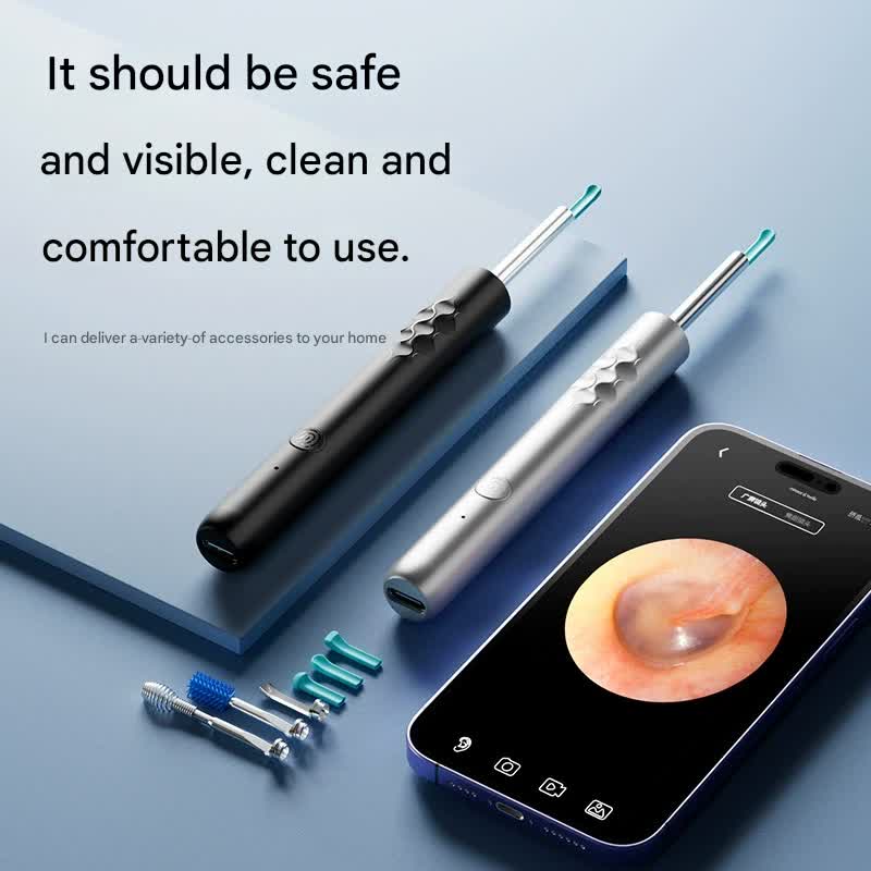 Smart Visual Ear Cleaner with Camera | Gentle Silicone Tips | USB-C Rechargeable Otoscope | Black Premium Edition