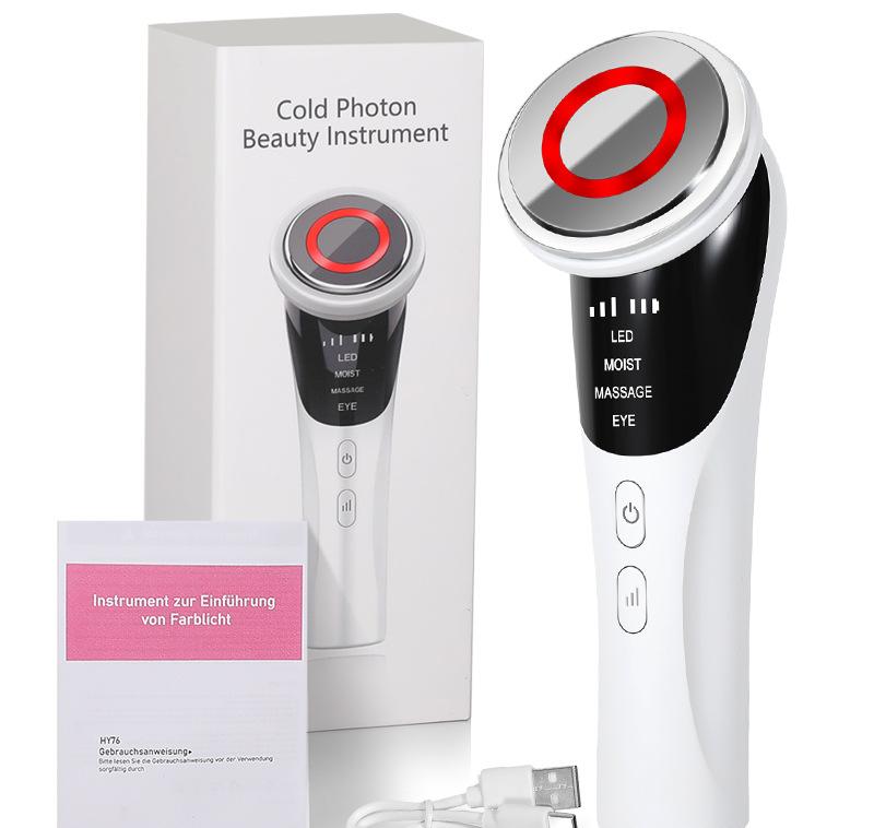 Facial Beauty Wand | Multifunctional with LED Photon Therapy | Hot Compress & Sonic Vibration | White