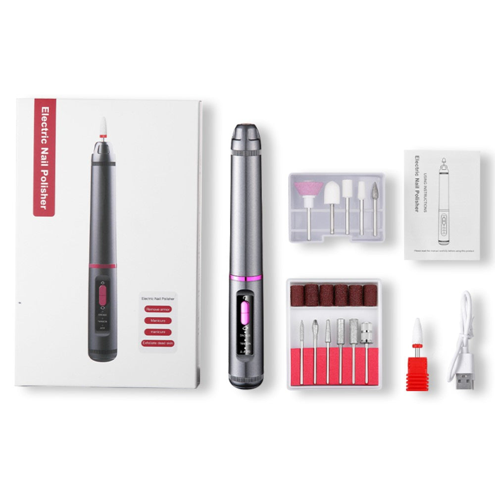 Electric Nail Drill Pen Kit | 3-Speed Rechargeable | Bidirectional Manicure & Pedicure Tool | Silver Grey