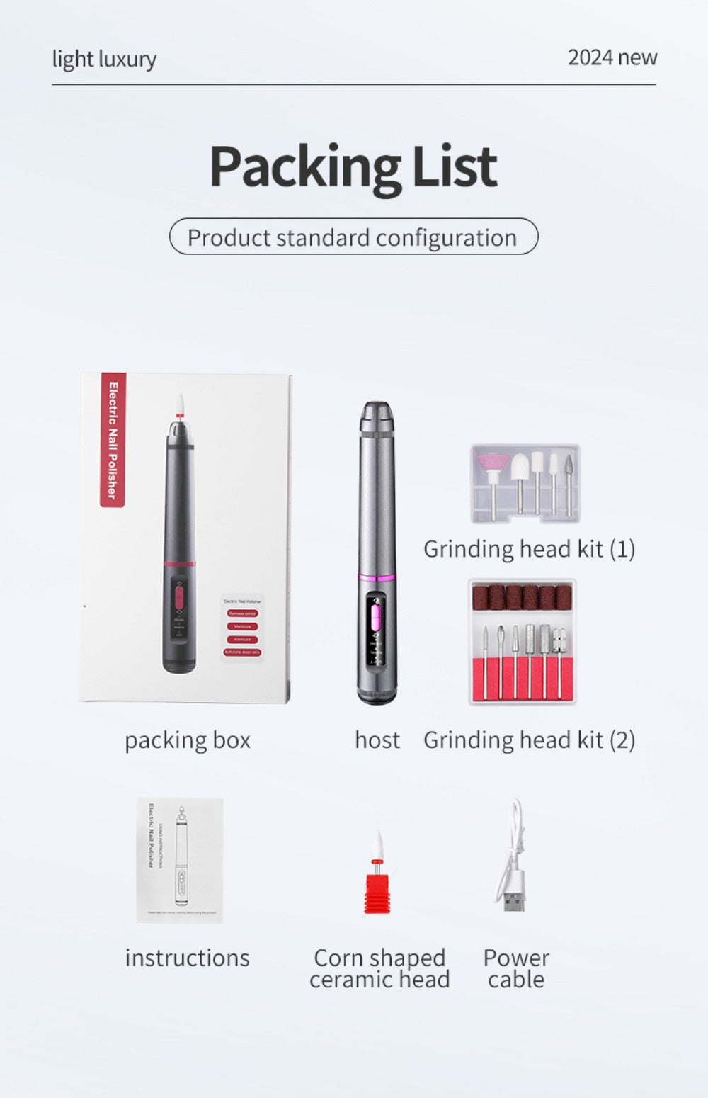Electric Nail Drill Pen Kit | 3-Speed Rechargeable | Bidirectional Manicure & Pedicure Tool | Silver Grey
