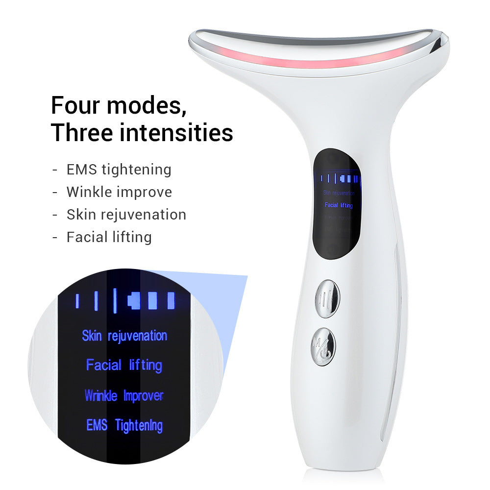 Neck & Face Beauty Device 4-in-1 | LED Light Therapy, EMS Lifting & Anti-Wrinkle Massager | White