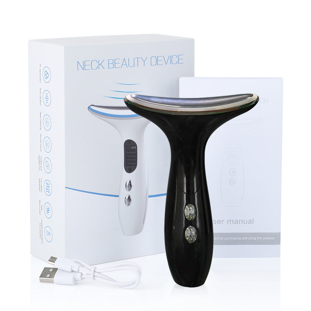 Neck & Face Beauty Device 4-in-1 | LED Light Therapy, EMS Lifting & Anti-Wrinkle Massager | Black
