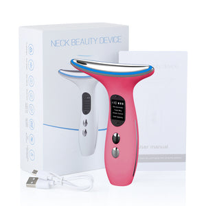 Neck & Face Beauty Device 4-in-1 | LED Light Therapy, EMS Lifting & Anti-Wrinkle Massager | Pink