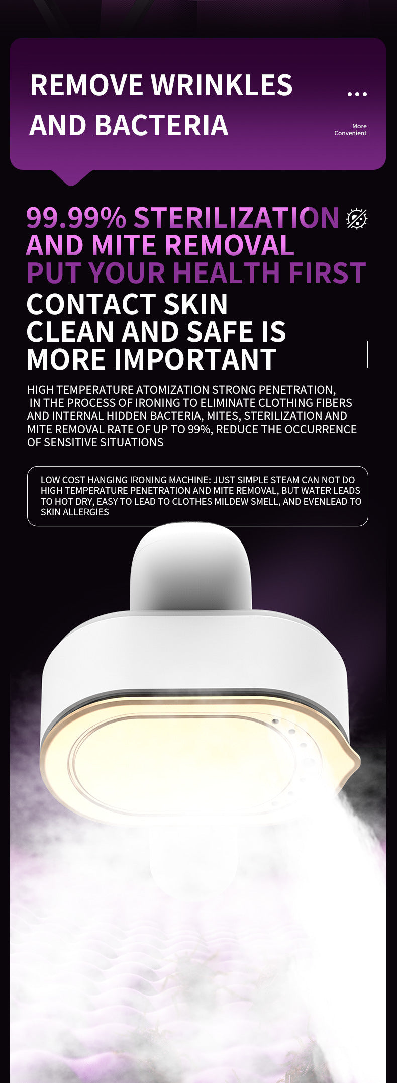 Handheld Garment Steamer & Mini Iron | Smart Temperature Control | Rapid Heating & Powerful Steam | White