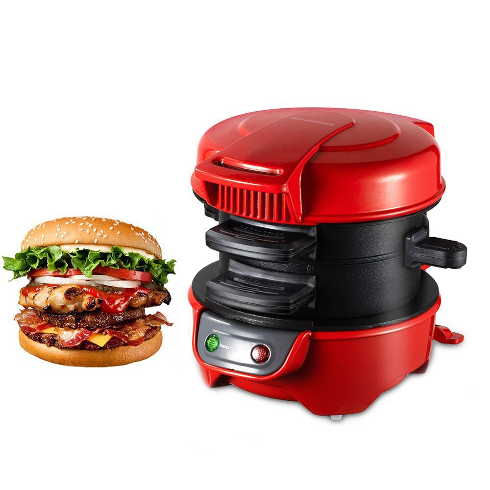 Sandwich & Burger Maker | Quick Multi-Layer Cooker with Egg Plate | Red