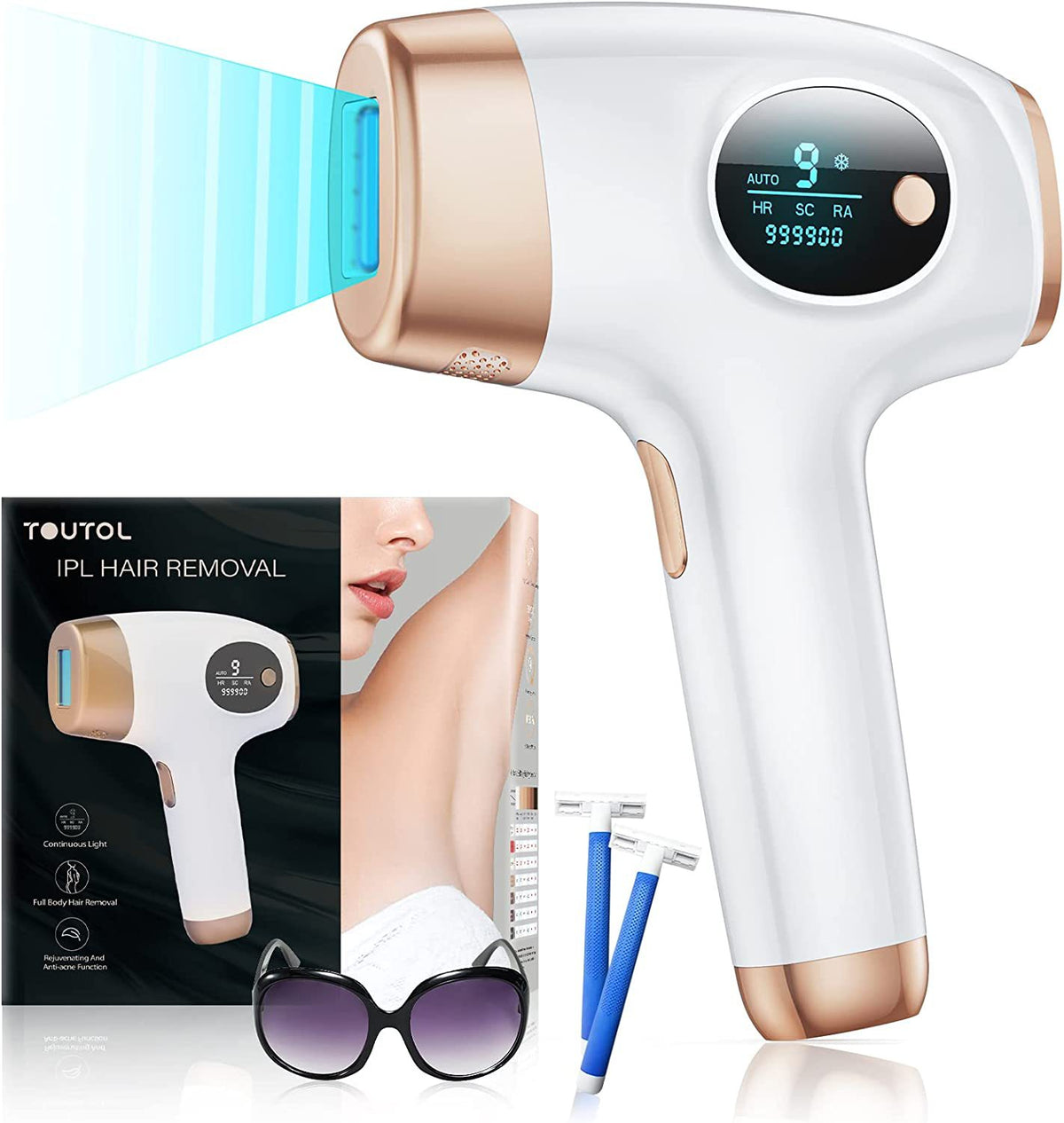 IPL Hair Removal Device | 3-in-1 Permanent Hair Reduction, Skin Rejuvenation & Acne Control | White