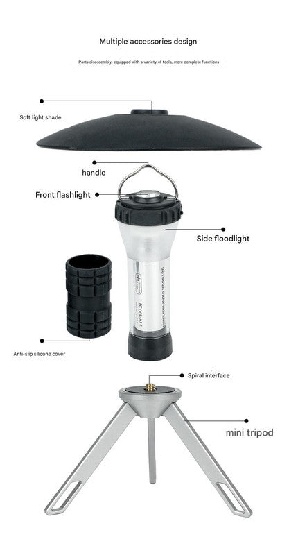 Outdoor Camping Lantern | Portable with Tripod Stand | Soft Light Diffuser | USB-C Charging | Black