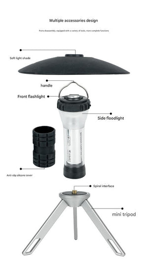 Outdoor Camping Lantern | Portable with Tripod Stand | Soft Light Diffuser | USB-C Charging | Black