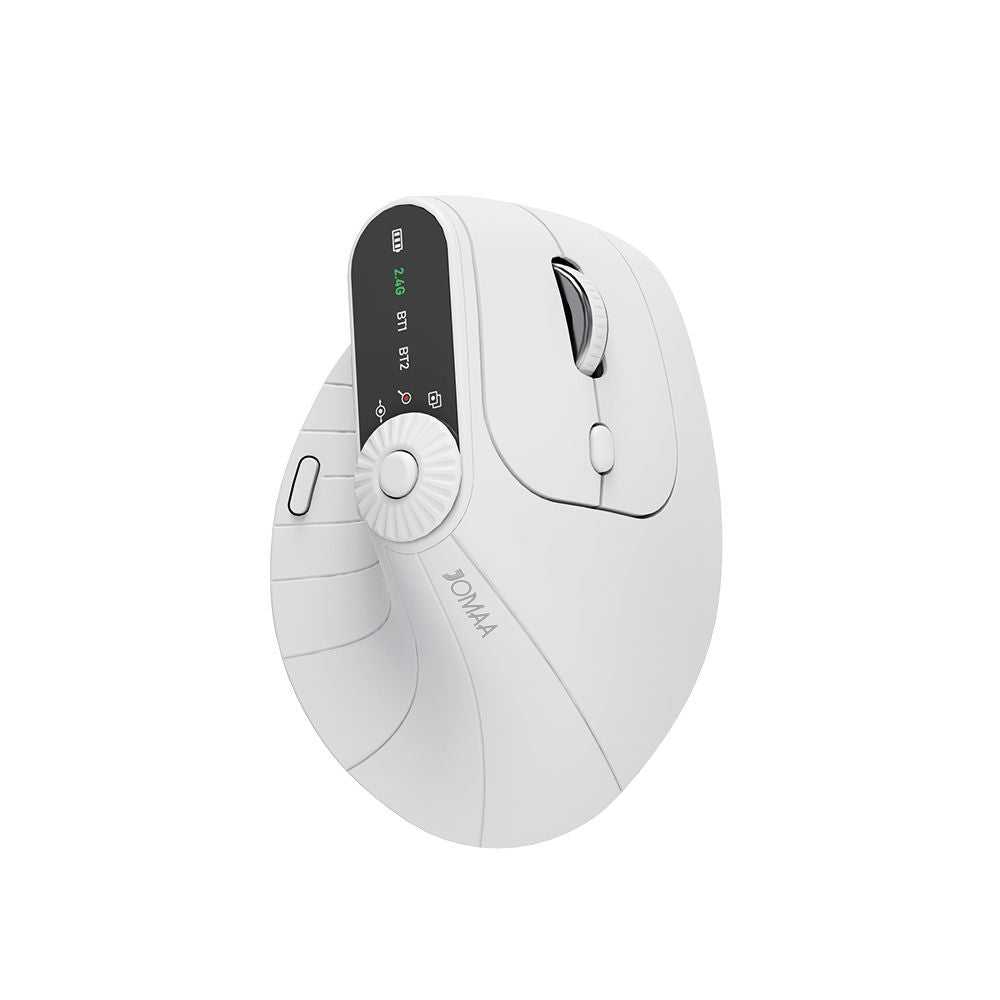 Ergonomic Vertical Mouse | 2.4G/Bluetooth Multi-Mode | LED Display | 57° Angle | 400mAh Battery | White
