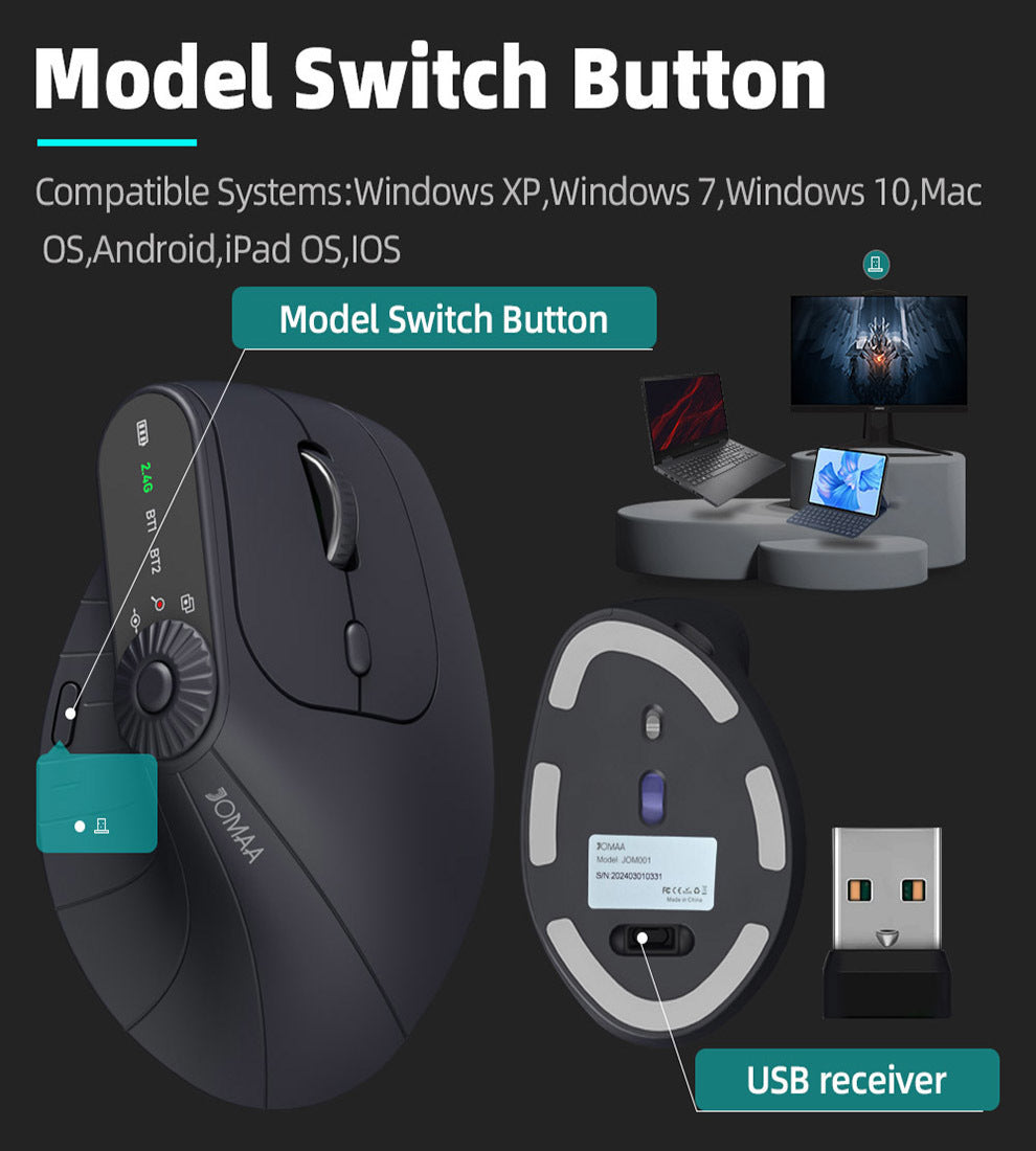Ergonomic Vertical Mouse | 2.4G/Bluetooth Multi-Mode | LED Display | 57° Angle | 400mAh Battery | Beige