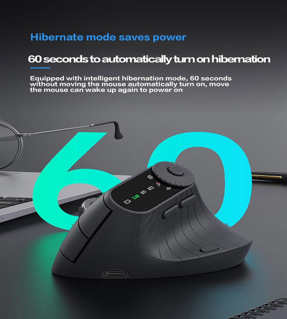 Ergonomic Vertical Mouse | 2.4G/Bluetooth Multi-Mode | LED Display | 57° Angle | 400mAh Battery | Black