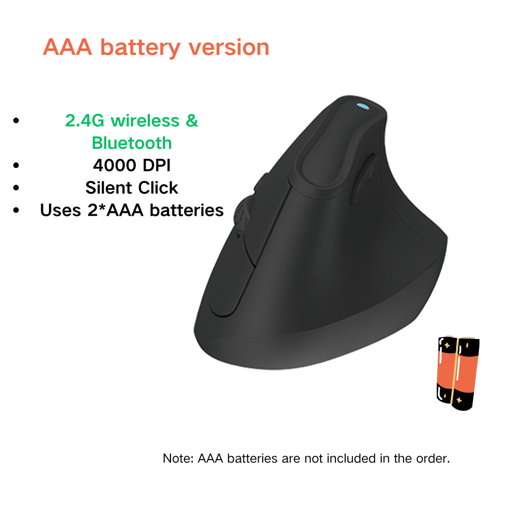 Ergonomic Vertical Mouse | Multi-Device Bluetooth 5.0 & 2.4G Wireless | Adjustable DPI | Silent Click | Black
