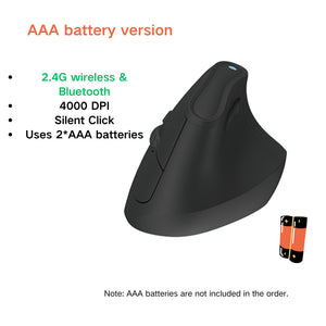 Ergonomic Vertical Mouse | Multi-Device Bluetooth 5.0 & 2.4G Wireless | Adjustable DPI | Silent Click | Black