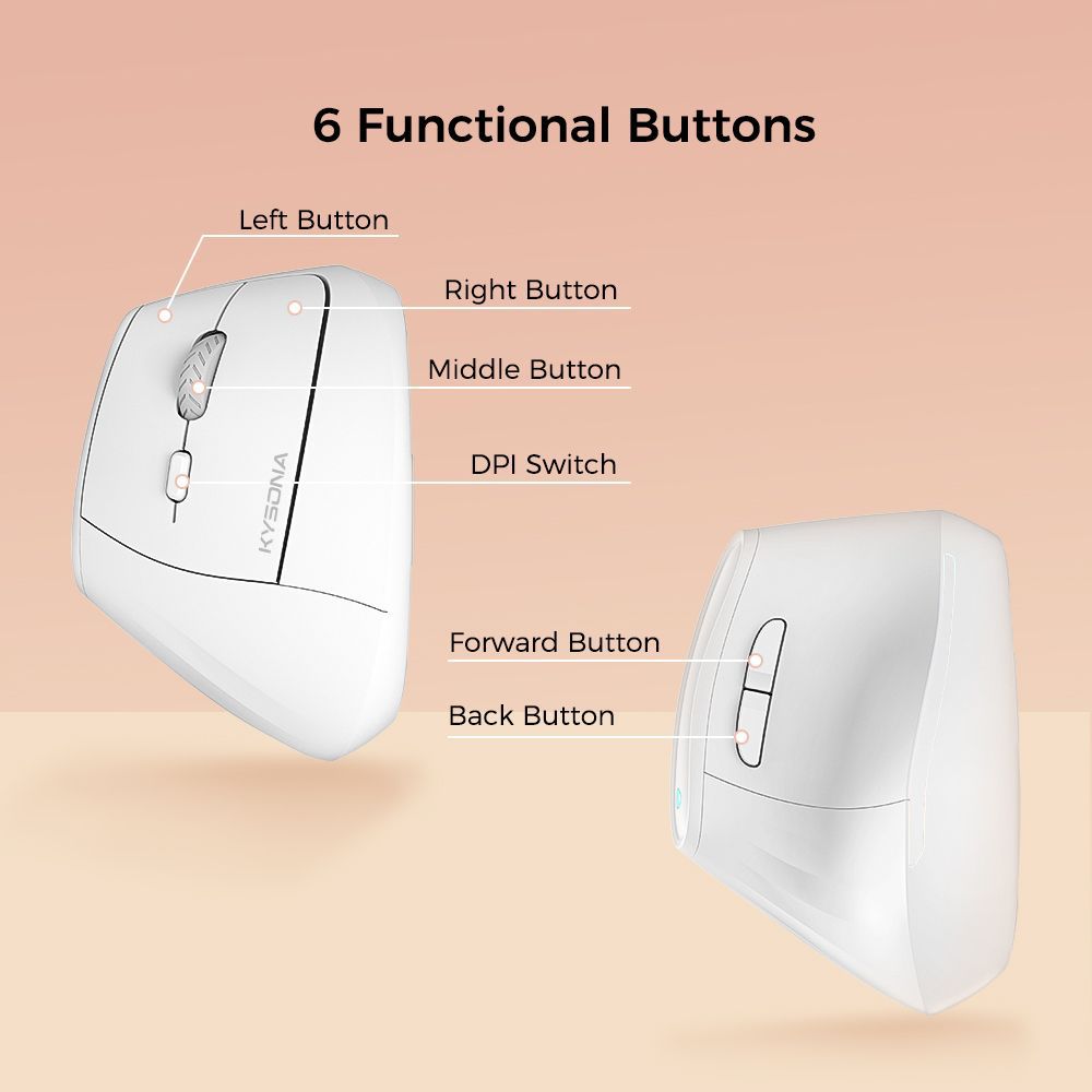 Ergonomic Vertical Mouse | Multi-Device Bluetooth 5.0 & 2.4G Wireless | Adjustable DPI | Silent Click | Black