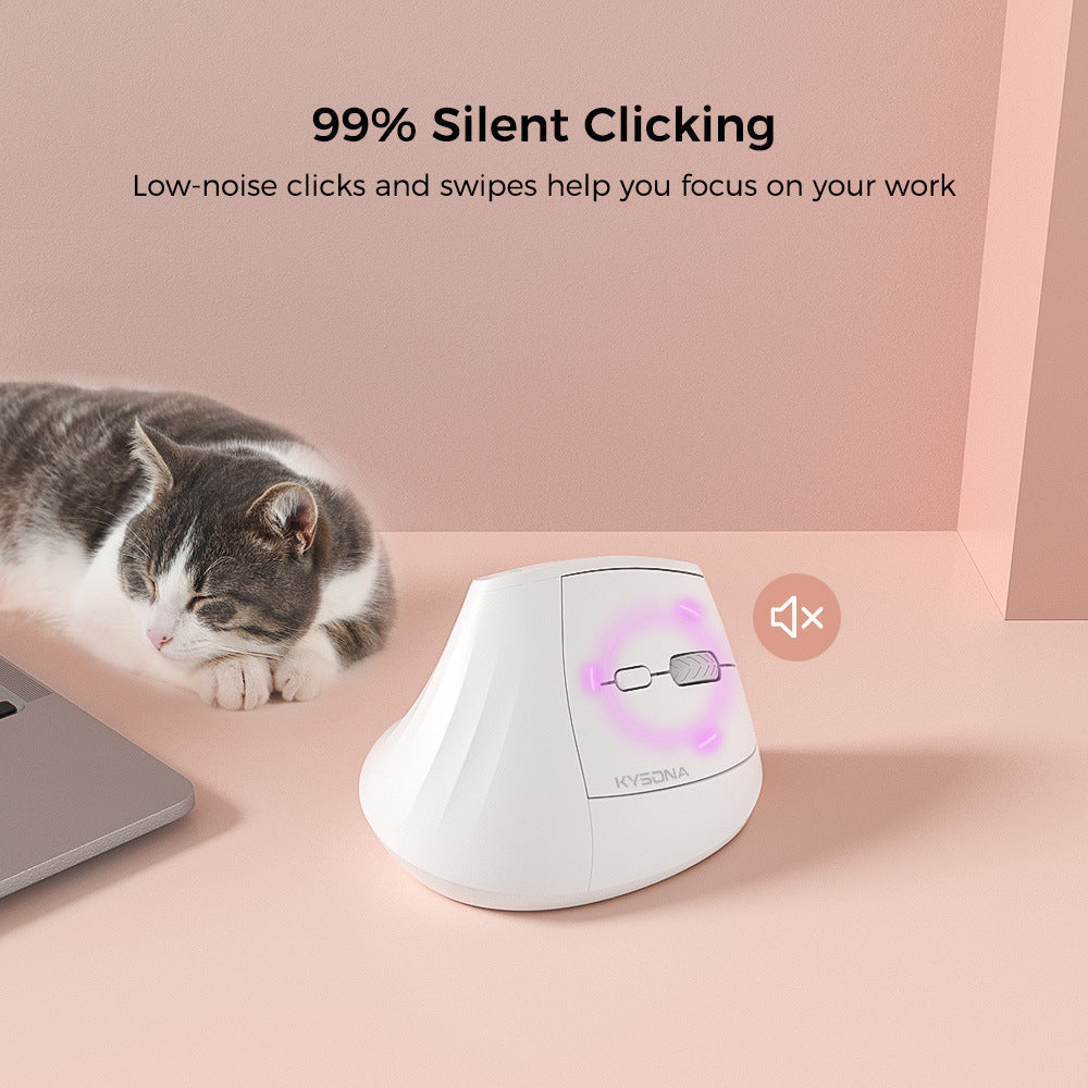 Ergonomic Vertical Mouse | Multi-Device Bluetooth 5.0 & 2.4G Wireless | Adjustable DPI | Silent Click | Pale Pinkish Grey