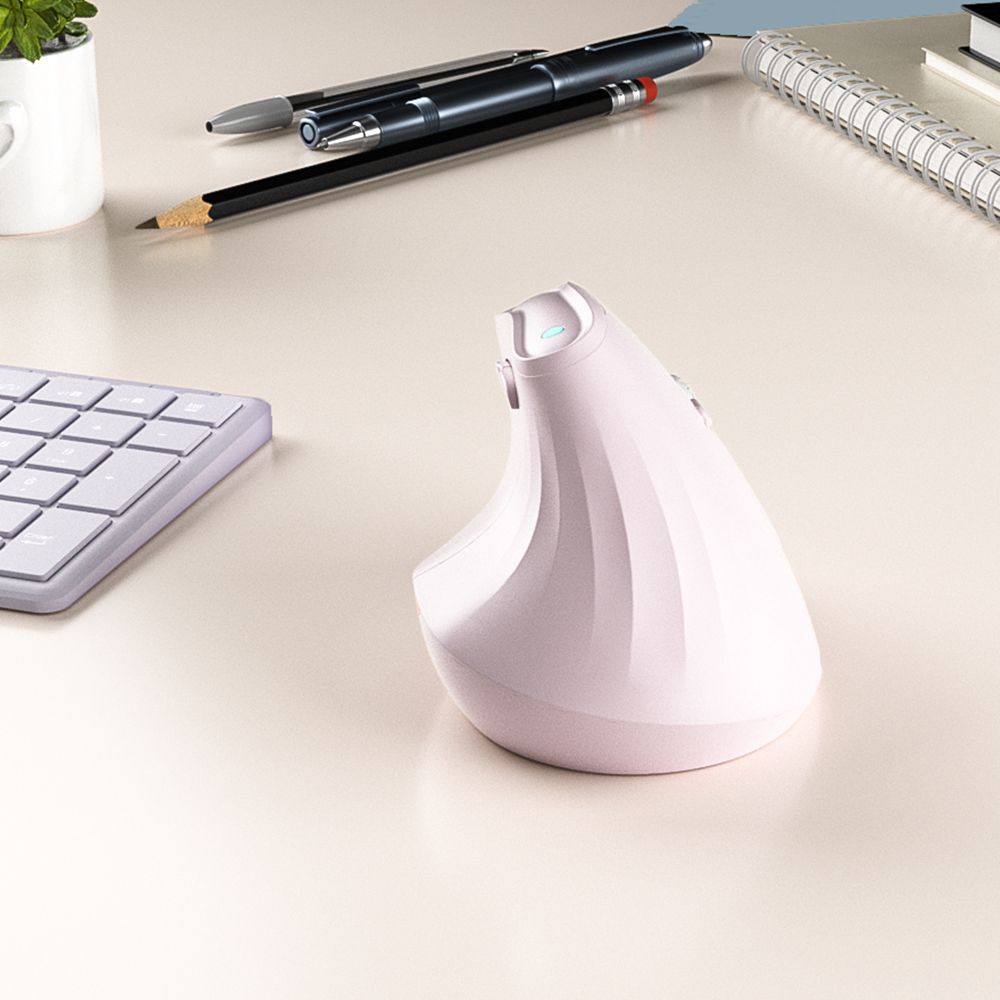 Ergonomic Vertical Mouse | Multi-Device Bluetooth 5.0 & 2.4G Wireless | Adjustable DPI | Silent Click | Pale Pinkish Grey