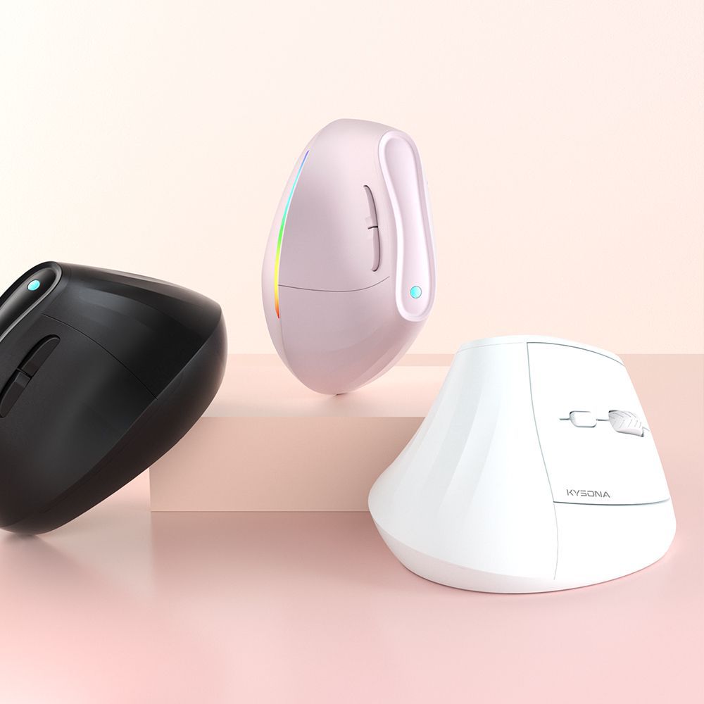 Ergonomic Vertical Mouse | Multi-Device Bluetooth 5.0 & 2.4G Wireless | Adjustable DPI | Silent Click | Pale Pinkish Grey