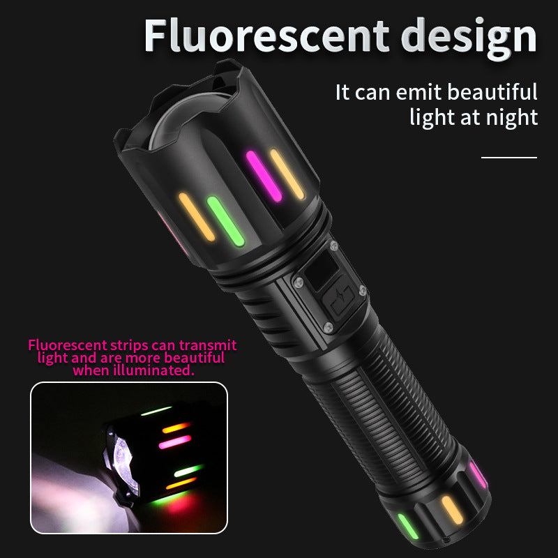 LED Flashlight 30W | High Brightness with Digital Display | USB Rechargeable | 800–1200m Range | Fluorescent Black + 18650 Battery