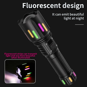 LED Flashlight 30W | High Brightness with Digital Display | USB Rechargeable | 800–1200m Range | Fluorescent Black + 26650 Battery