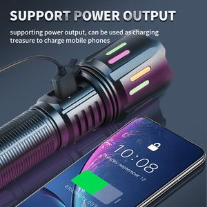 LED Flashlight 30W | High Brightness with Digital Display | USB Rechargeable | 800–1200m Range | Fluorescent Black + 26650 Battery