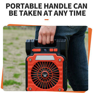 Camping Fan with LED Light | Solar & USB Rechargeable | Portable Power Bank | 180° Collapsible | Green