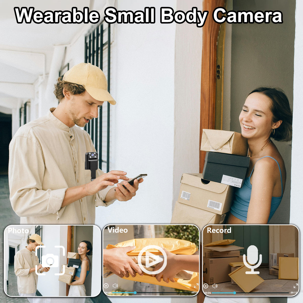 Mini Body Camera | 180° Rotatable Lens | Night Vision & Motion Detection | 1.3" Screen | Black
