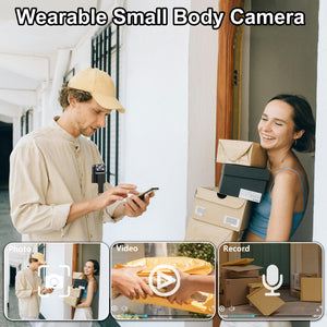 Mini Body Camera | 180° Rotatable Lens | Night Vision & Motion Detection | 1.3" Screen | Black