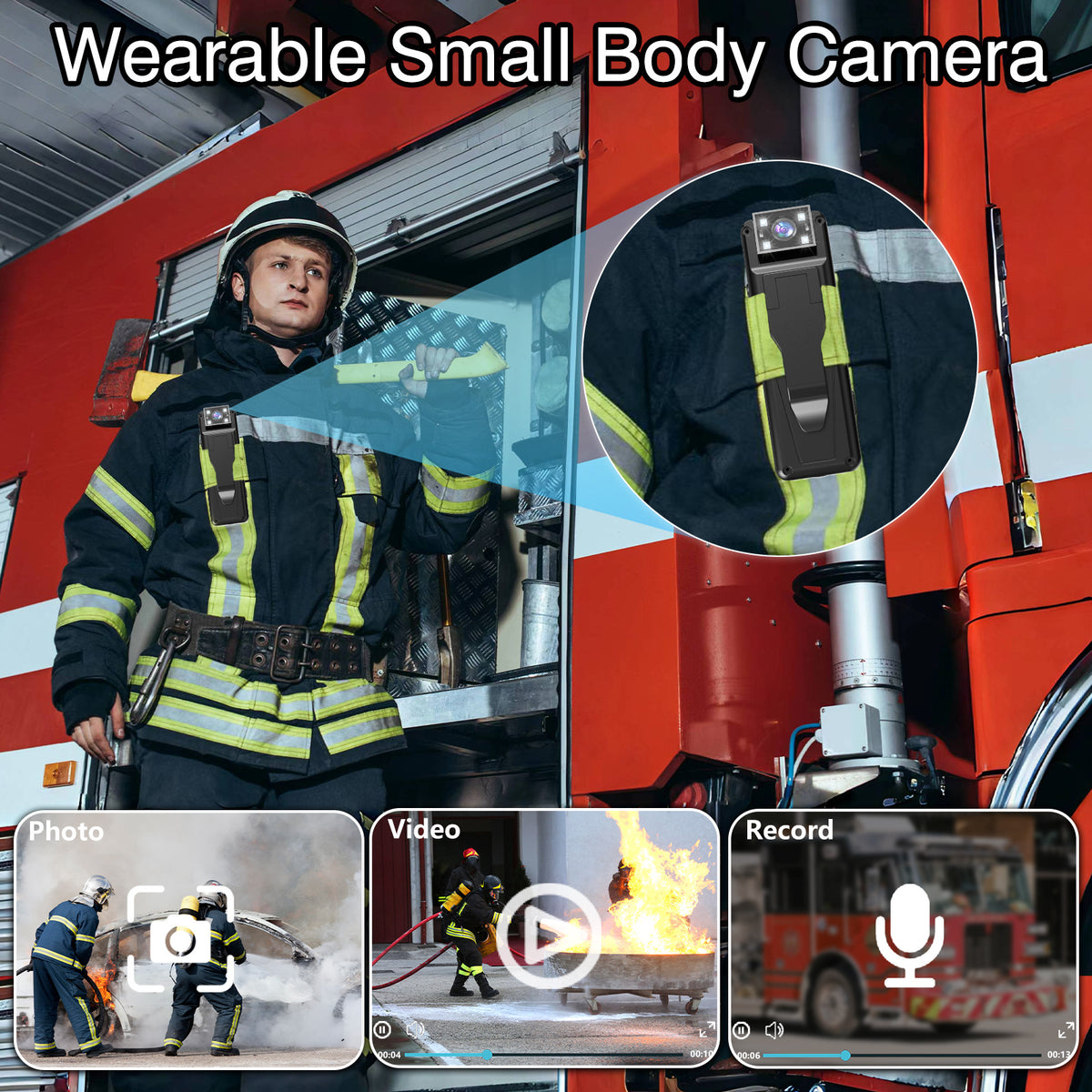 Mini Body Camera | 180° Rotatable Lens | Night Vision & Motion Detection | 1.3" Screen | Black + 32GB