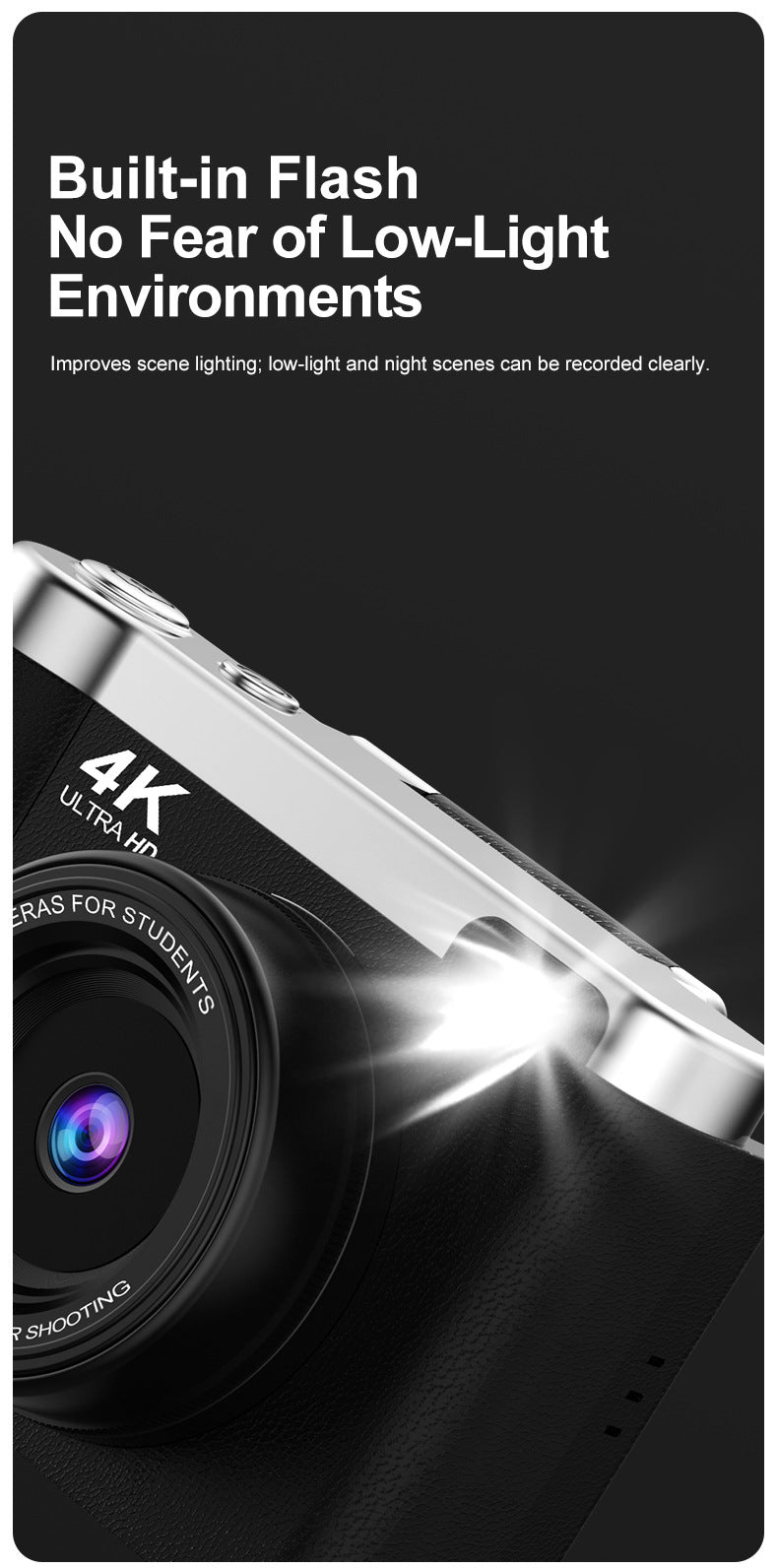 4K Ultra HD Digital Camera | 75MP | 2.8" Rotatable Screen | Auto Focus & Built-in Flash | Black