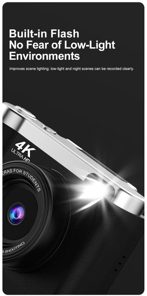 4K Ultra HD Digital Camera | 75MP | 2.8" Rotatable Screen | Auto Focus & Built-in Flash | Black