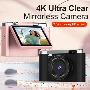 4K Ultra HD Digital Camera | 75MP | 2.8" Rotatable Screen | Auto Focus & Built-in Flash | Pink
