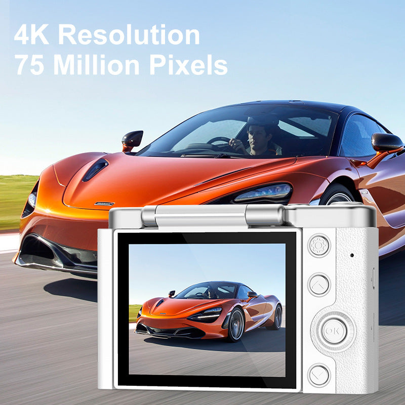 4K Ultra HD Digital Camera | 75MP | 2.8" Rotatable Screen | Auto Focus & Built-in Flash | Pink
