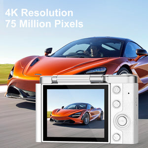 4K Ultra HD Digital Camera | 75MP | 2.8" Rotatable Screen | Auto Focus & Built-in Flash | Pink