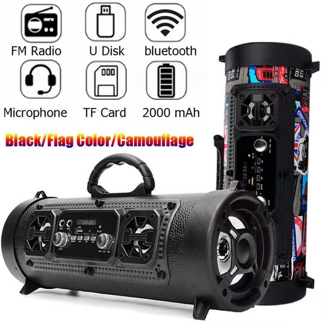 Portable Wireless Speaker | FM Radio | USB/TF Playback | AUX & Microphone Support | 2000mAh Battery | Black
