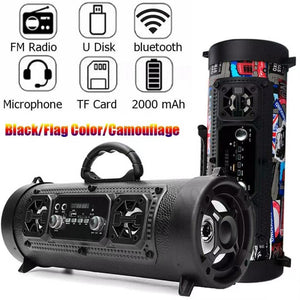 Portable Wireless Speaker | FM Radio | USB/TF Playback | AUX & Microphone Support | 2000mAh Battery | Black