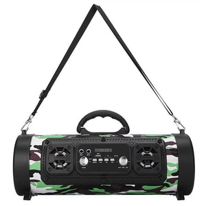 Portable Wireless Speaker | FM Radio | USB/TF Playback | AUX & Microphone Support | 2000mAh Battery | Camouflage