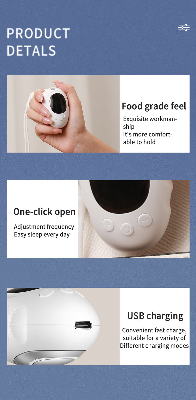 Sleep Aid Device | Handheld Microcurrent Pulse Massager | USB Rechargeable | White Finish