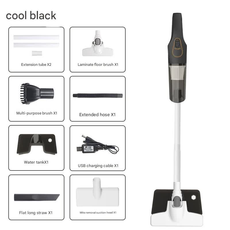 Cordless Vacuum Cleaner 2-in-1 | Handheld & Stick | Detachable Water Tank & Dust Mite Remover | Black
