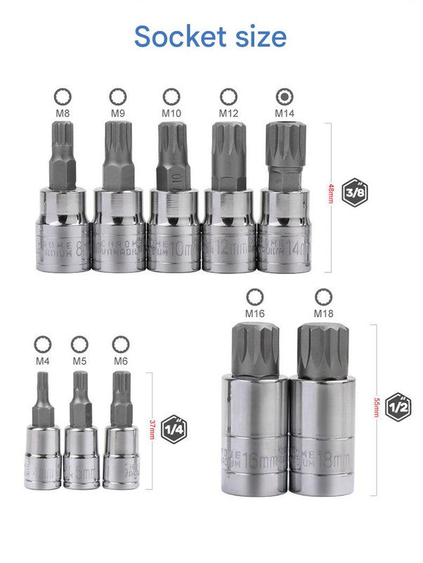 Spline Bit Socket Set 10-Piece | M-Type | Chrome Steel | Storage Case | Blue Finish