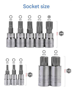 Spline Bit Socket Set 10-Piece | M-Type | Chrome Steel | Storage Case | Blue Finish