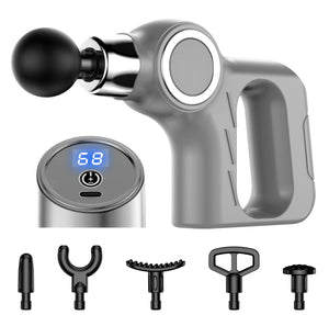 Percussion Massage Gun | Professional Deep Tissue | 30 Speeds | 6 Heads & LCD Touch Screen | Grey Finish